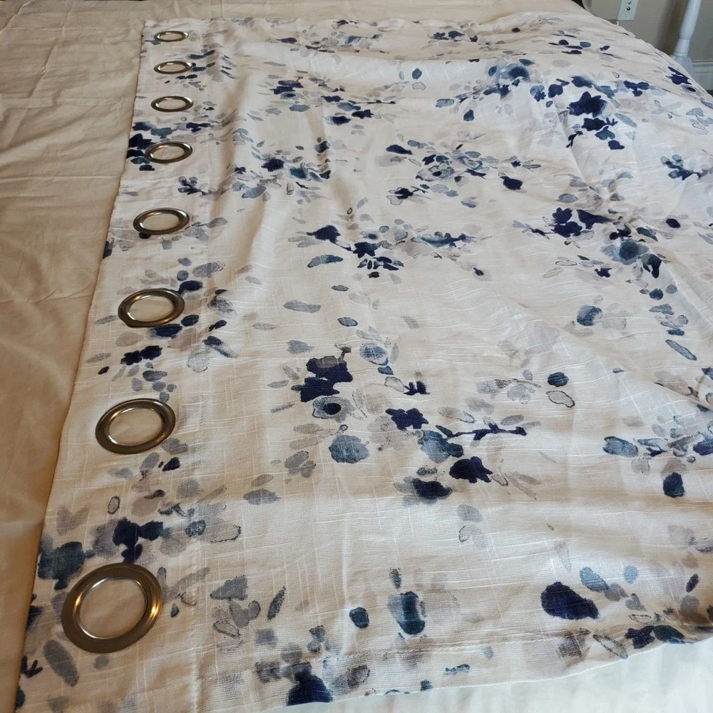 Fieldcrest Blue Watercolor Floral Sheer Grommet Curtain Panel 100% Cotton 50x95